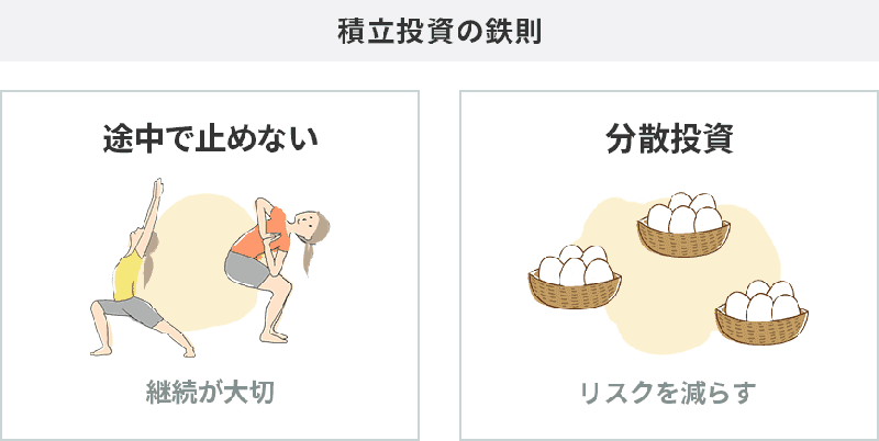 積立投資の鉄則は、途中で止めないことと分散投資をすること