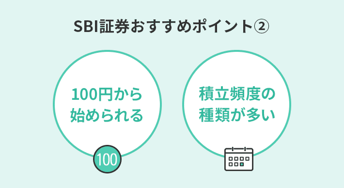 SBI証券の投資信託おすすめポイント②積立金額は100円から少額で始められる！積立の頻度により5種類のコースがある
