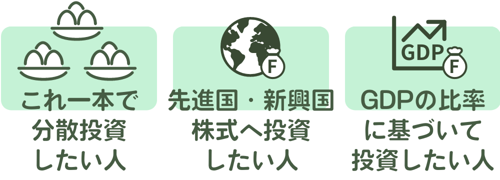 ＜購入・換金手数料なし＞ニッセイ世界株式ファンド（GDP型バスケット）は、以下のようなポイントにあてはまる人に向いているでしょう。