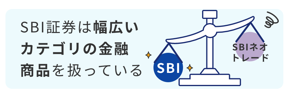 SBI証券は幅広いカテゴリの金融商品を扱っている