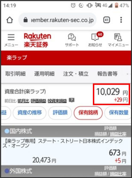 「やや積極型（DRCあり）」で１万円を一括投資した２週間後の結果