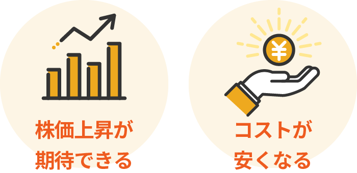 ①株価上昇が期待できる ②コストが安くなる